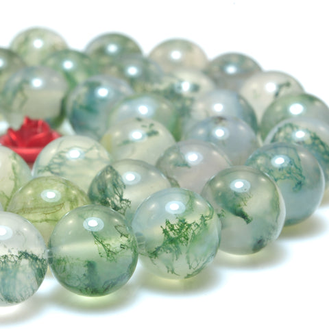 Natural Green Moss Agate smooth round loose beads wholesale gemstone for jewelry making DIY bracelets necklace