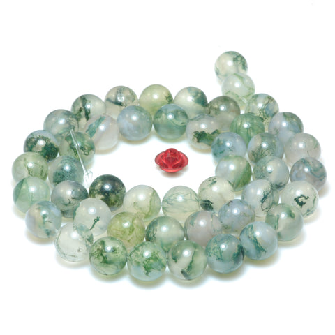 Natural Green Moss Agate smooth round loose beads wholesale gemstone for jewelry making DIY bracelets necklace