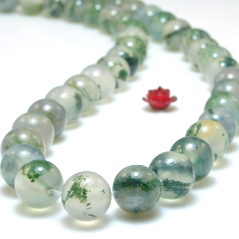 Natural Green Moss Agate smooth round loose beads wholesale gemstone for jewelry making DIY bracelets necklace