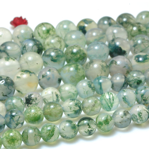 Natural Green Moss Agate smooth round loose beads wholesale gemstone for jewelry making DIY bracelets necklace