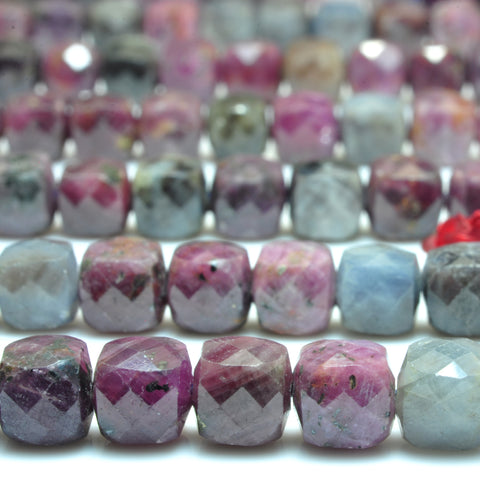 YesBeads Natural Ruby Sapphire gemstone faceted cube loose beads wholesale stone jewelry 15"