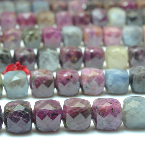 YesBeads Natural Ruby Sapphire gemstone faceted cube loose beads wholesale stone jewelry 15"