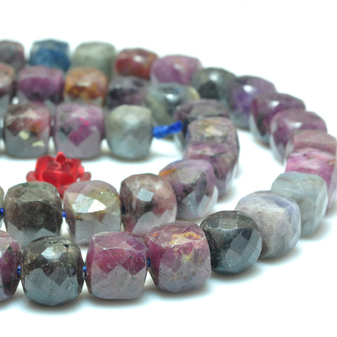 YesBeads Natural Ruby Sapphire gemstone faceted cube loose beads wholesale stone jewelry 15"
