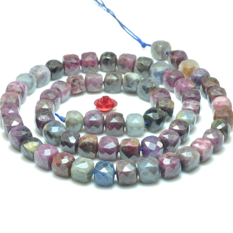 YesBeads Natural Ruby Sapphire gemstone faceted cube loose beads wholesale stone jewelry 15"