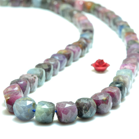 YesBeads Natural Ruby Sapphire gemstone faceted cube loose beads wholesale stone jewelry 15"