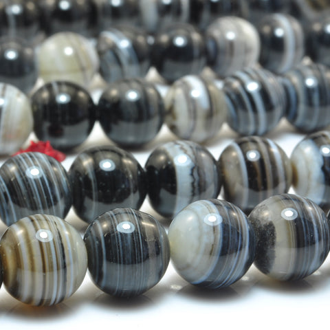 YesBeads Natural black banded agate smooth round loose beads gemstone wholesale diy jewelry making stuff