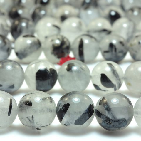 Natural Black Rutilated Quartz smooth round beads gemstone wholesale jewelry 15"