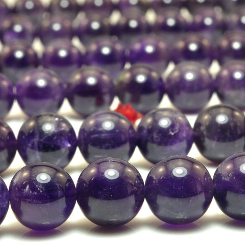 YesBeads Natural Amethyst dark purple smooth round beads wholesale gemstone jewelry making 15"
