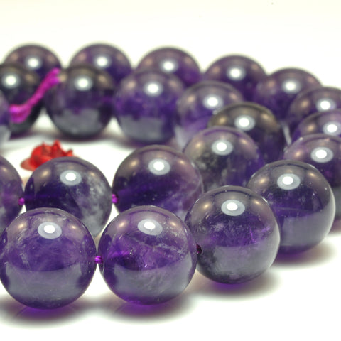 YesBeads Natural Amethyst dark purple smooth round beads wholesale gemstone jewelry making 15"