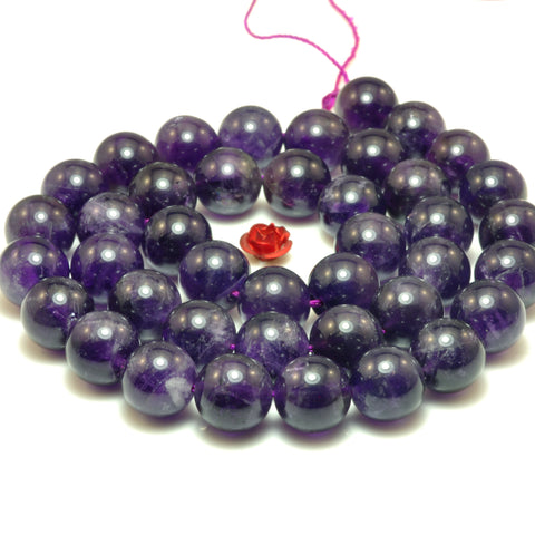 YesBeads Natural Amethyst dark purple smooth round beads wholesale gemstone jewelry making 15"