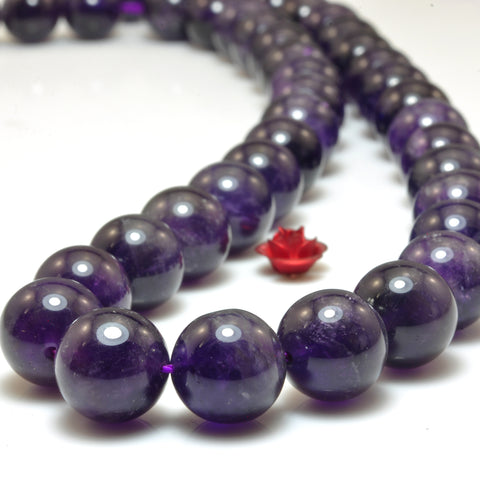 YesBeads Natural Amethyst dark purple smooth round beads wholesale gemstone jewelry making 15"