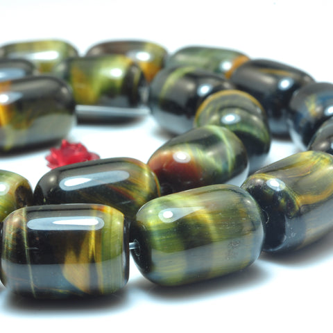 Natural Blue Golden Tiger Eye smooth barrel drum beads loose gemstone wholesale for jewelry making DIY bracelet 15"