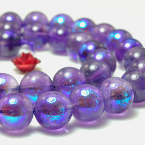 YesBeads Titanium Coated Amethyst smooth round beads wholesale gemstone jewelry 15"