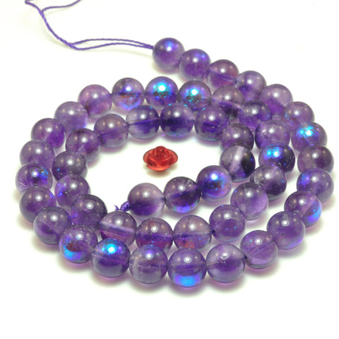 YesBeads Titanium Coated Amethyst smooth round beads wholesale gemstone jewelry 15"