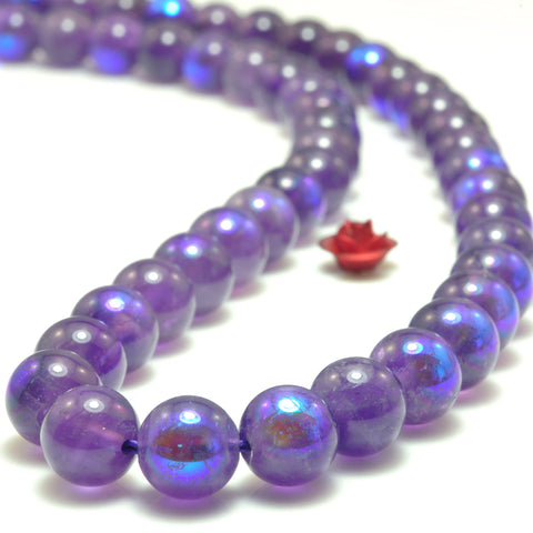 YesBeads Titanium Coated Amethyst smooth round beads wholesale gemstone jewelry 15"