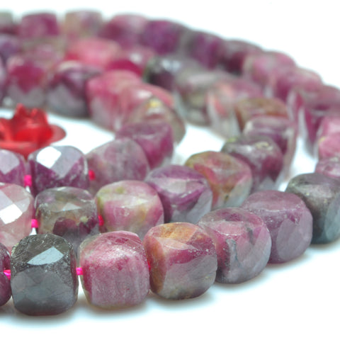 YesBeads Natural Pink Tourmaline gemstone faceted cube loose beads wholesale jewelry making 15"