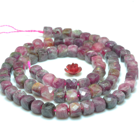YesBeads Natural Pink Tourmaline gemstone faceted cube loose beads wholesale jewelry making 15"