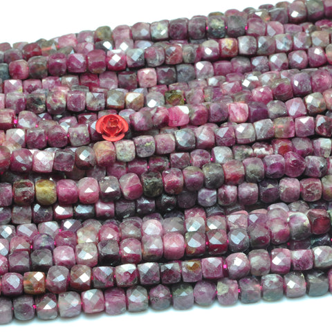 YesBeads Natural Pink Tourmaline gemstone faceted cube loose beads wholesale jewelry making 15"