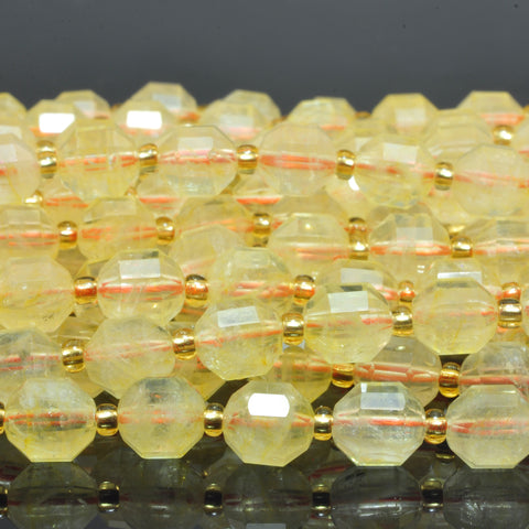 YesBeads Natural Yellow Citrine crystal faceted double terminated point beads wholesale gemstone jewelry 15"