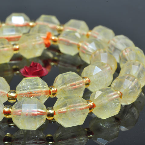 YesBeads Natural Yellow Citrine crystal faceted double terminated point beads wholesale gemstone jewelry 15"
