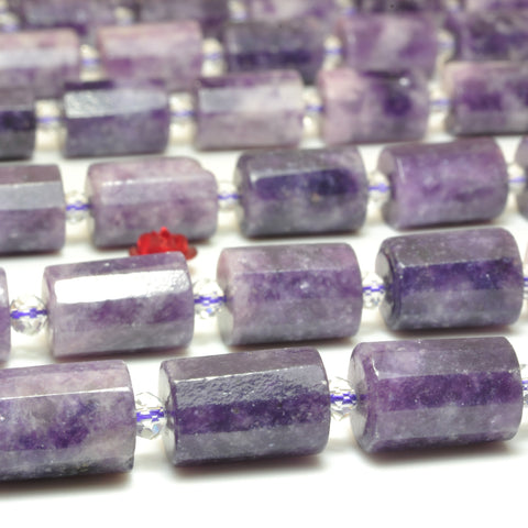 YesBeads Natural Purple Lepidolite faceted tube beads wholesale gemstone jewelry making 15"