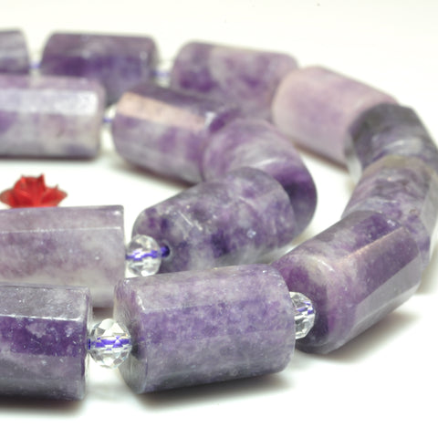 YesBeads Natural Purple Lepidolite faceted tube beads wholesale gemstone jewelry making 15"