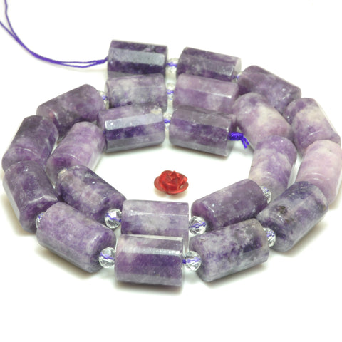 YesBeads Natural Purple Lepidolite faceted tube beads wholesale gemstone jewelry making 15"