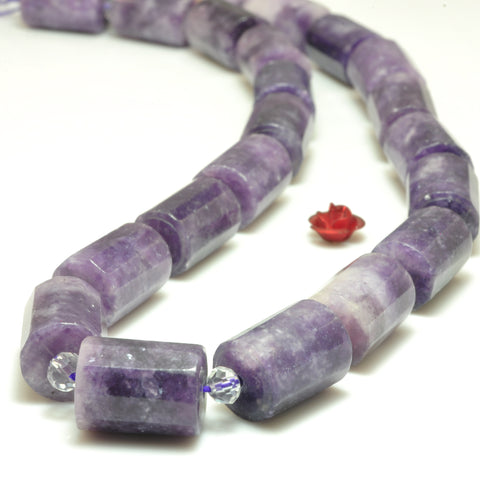 YesBeads Natural Purple Lepidolite faceted tube beads wholesale gemstone jewelry making 15"