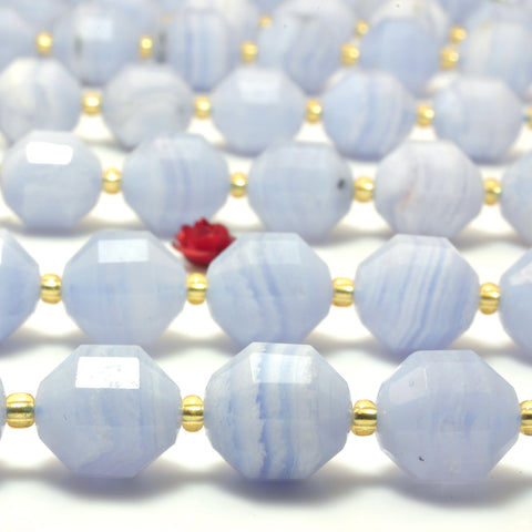 YesBeads Natural Blue Lace Agate faceted double terminated point beads wholesale gemstone jewelry making 15"