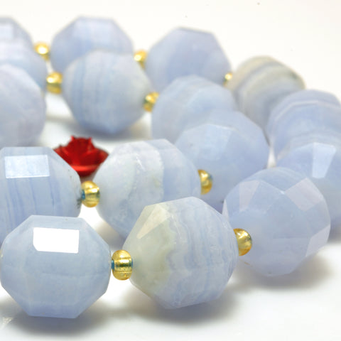 YesBeads Natural Blue Lace Agate faceted double terminated point beads wholesale gemstone jewelry making 15"