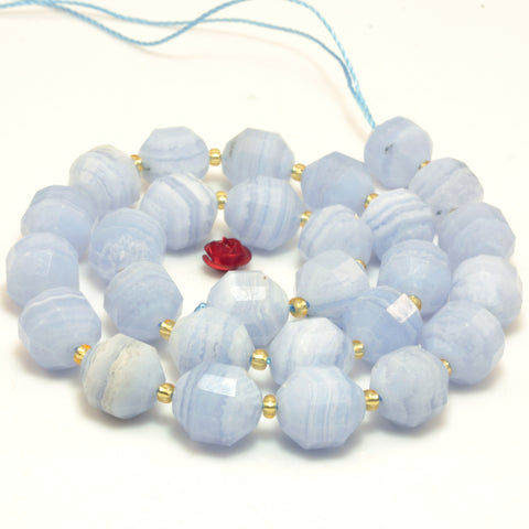 YesBeads Natural Blue Lace Agate faceted double terminated point beads wholesale gemstone jewelry making 15"