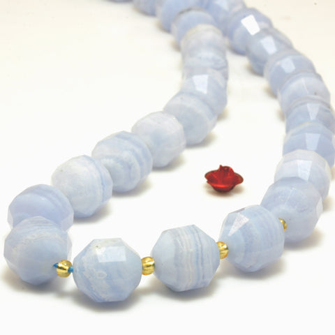 YesBeads Natural Blue Lace Agate faceted double terminated point beads wholesale gemstone jewelry making 15"