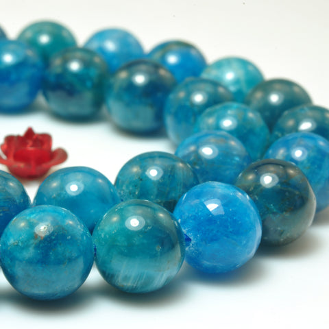 YesBeads Natural Blue Apatite smooth round loose beads gemstones wholesale jewelry making 15"
