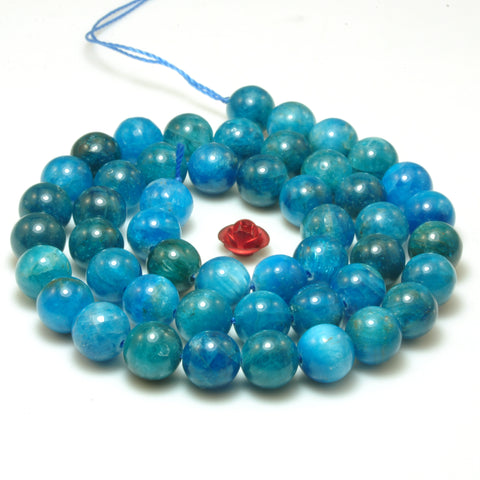 YesBeads Natural Blue Apatite smooth round loose beads gemstones wholesale jewelry making 15"