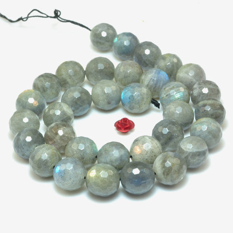 YesBeads Natural Labradorite faceted round loose beads wholesale gemstone jewelry 12mm 15"
