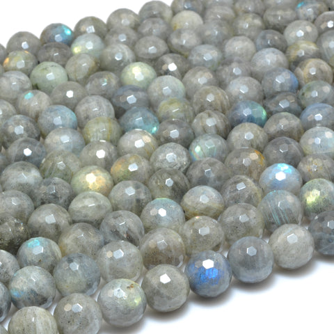 YesBeads Natural Labradorite faceted round loose beads wholesale gemstone jewelry 12mm 15"