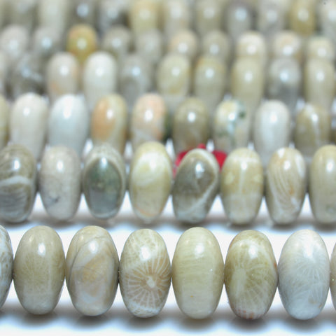 Natural Fossil Coral Jasper smooth rondelle beads wholesale gemstone jewelry making 15''