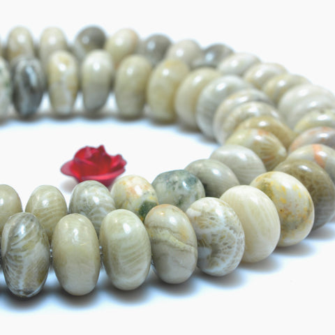 Natural Fossil Coral Jasper smooth rondelle beads wholesale gemstone jewelry making 15''