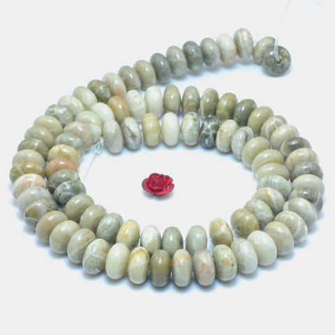 Natural Fossil Coral Jasper smooth rondelle beads wholesale gemstone jewelry making 15''