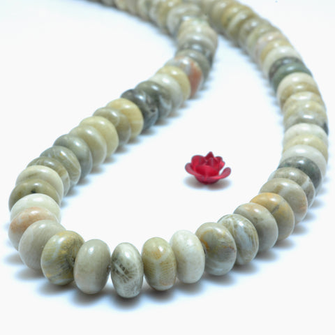 Natural Fossil Coral Jasper smooth rondelle beads wholesale gemstone jewelry making 15''
