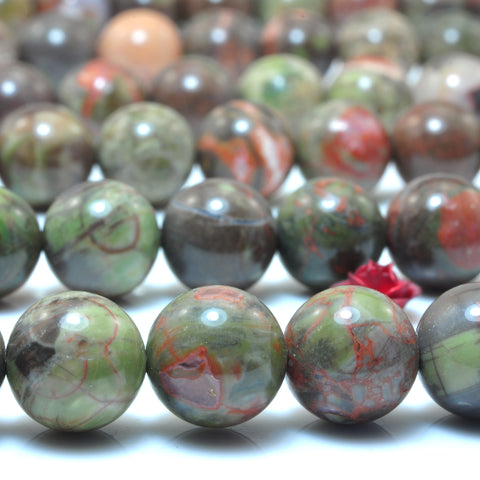 YesBeads Natural Ocean Stone smooth round beads wholesale gemstone rainforest jasper jewelry 15"