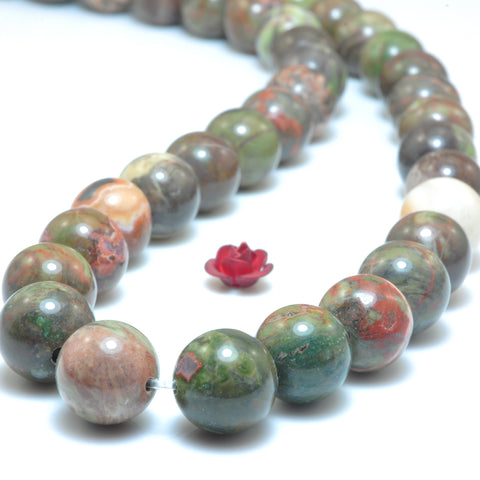YesBeads Natural Ocean Stone smooth round beads wholesale gemstone rainforest jasper jewelry 15"