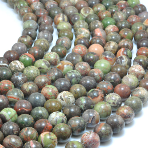 YesBeads Natural Ocean Stone smooth round beads wholesale gemstone rainforest jasper jewelry 15"
