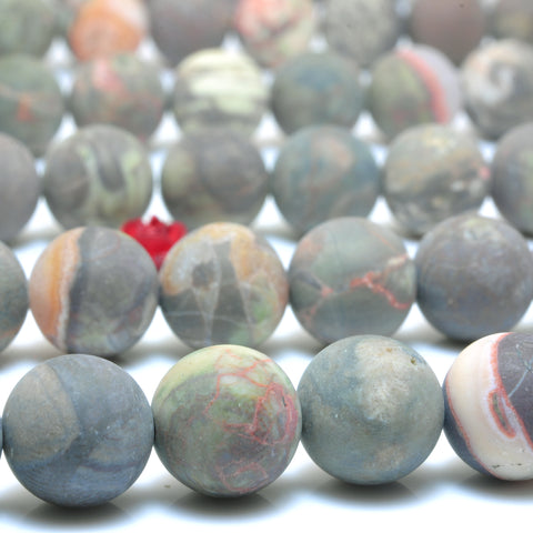 YesBeads Natural Ocean stone matte round beads wholesale gemstone rainforest jasper jewelry 15"