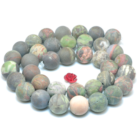 YesBeads Natural Ocean stone matte round beads wholesale gemstone rainforest jasper jewelry 15"