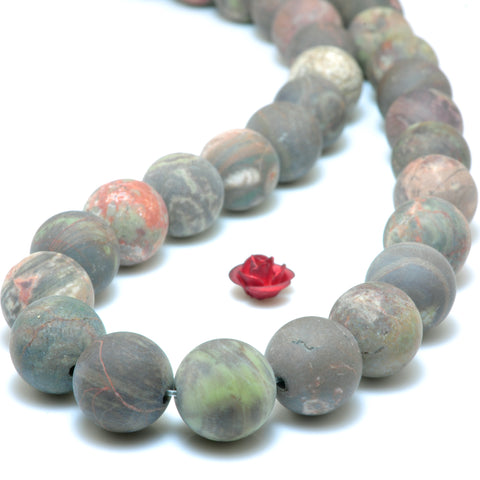 YesBeads Natural Ocean stone matte round beads wholesale gemstone rainforest jasper jewelry 15"