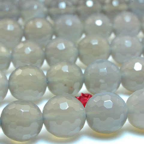 YesBeads Gray Agate faceted round beads wholesale gemstone jewelry making 15"
