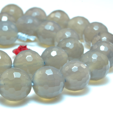YesBeads Gray Agate faceted round beads wholesale gemstone jewelry making 15"