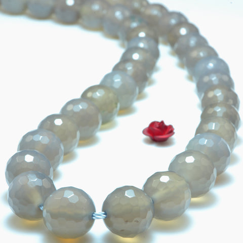 YesBeads Gray Agate faceted round beads wholesale gemstone jewelry making 15"