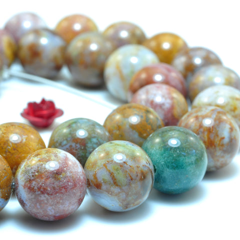 YesBeads Natural Ocean Agate smooth round beads wholesale gemstone jewelry 15"